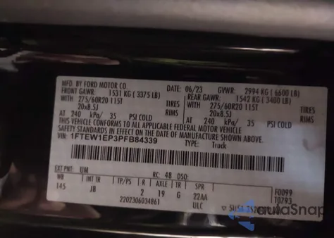 2023 Ford F-150 Xl z USA, uszkodzony, nr VIN 1FTEW1EP3PFB84339